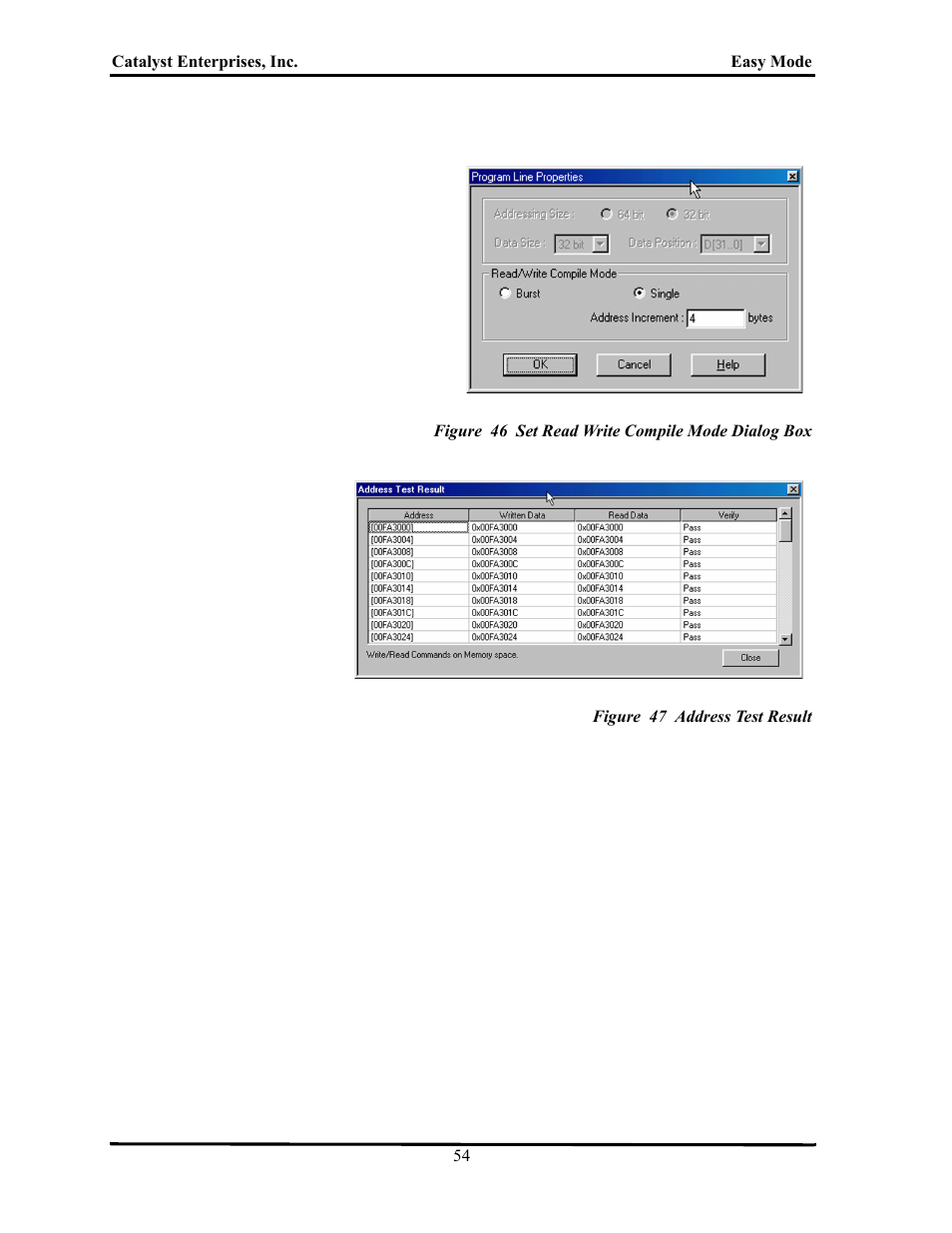 Figure 46 set read write compile mode dialog box, Figure 47 address test result | Teledyne LeCroy TA700_800_850 User Manual User Manual | Page 68 / 268