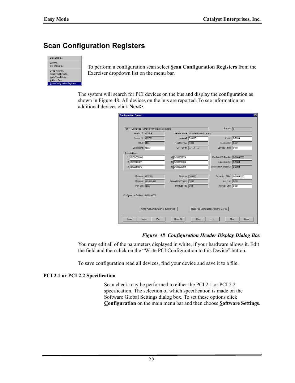 Scan configuration registers, Figure 48 configuration header display dialog box, Onfiguration | Egisters | Teledyne LeCroy TA700_800_850 User Manual User Manual | Page 69 / 268