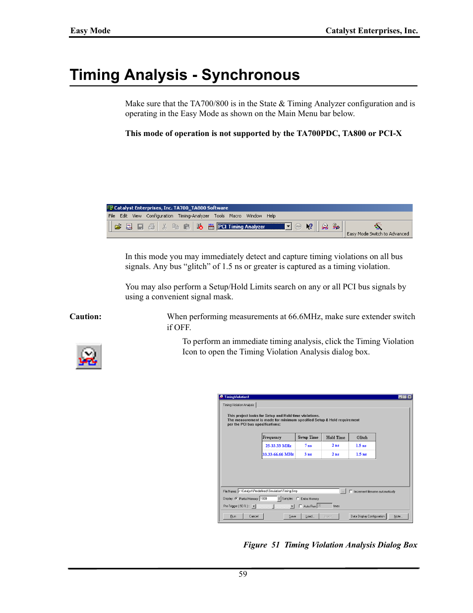 Timing analysis - synchronous, Figure 51 timing violation analysis dialog box, Iming | Nalysis, Ynchronous | Teledyne LeCroy TA700_800_850 User Manual User Manual | Page 73 / 268