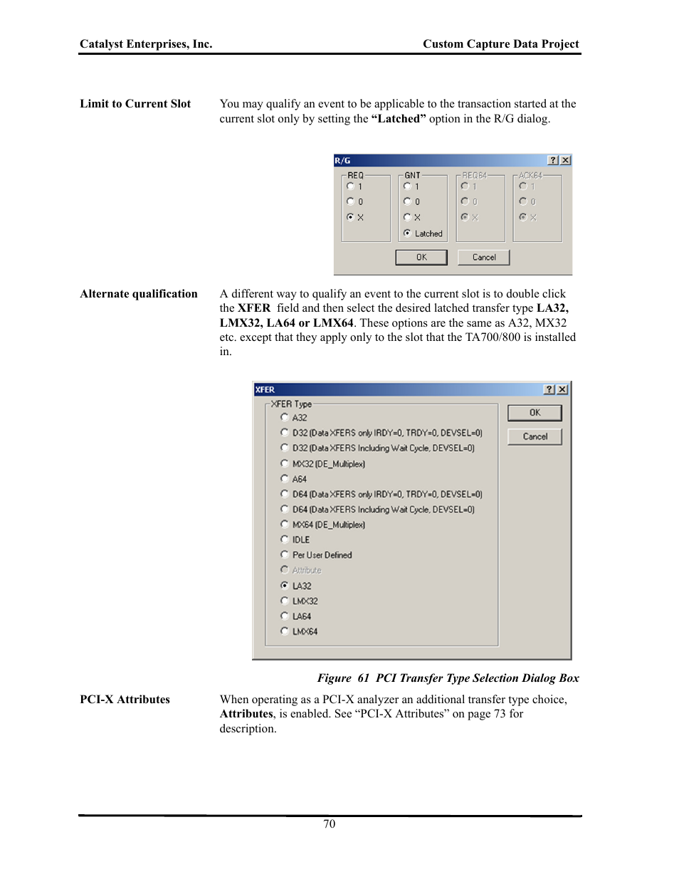 Figure 61 pci transfer type selection dialog box | Teledyne LeCroy TA700_800_850 User Manual User Manual | Page 84 / 268