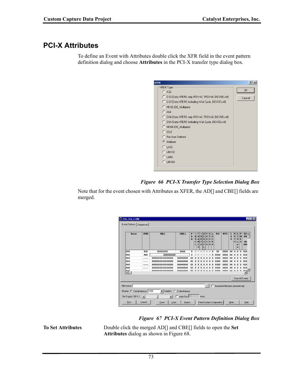 Pci-x attributes, Figure 66 pci-x transfer type selection dialog box, Pci-x a | Ttributes | Teledyne LeCroy TA700_800_850 User Manual User Manual | Page 87 / 268