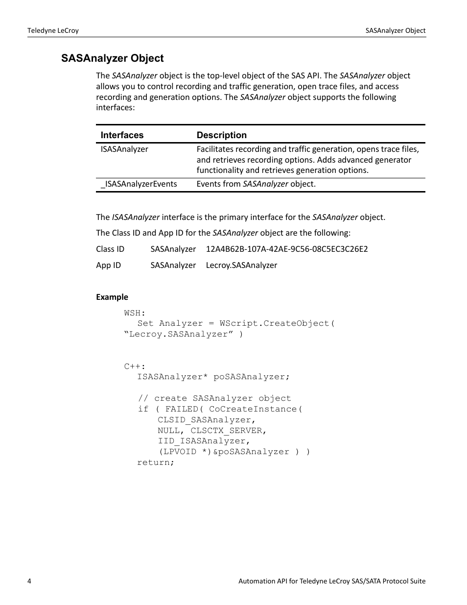 Sasanalyzer object | Teledyne LeCroy SAS_SATA Automation API manual User Manual | Page 10 / 150
