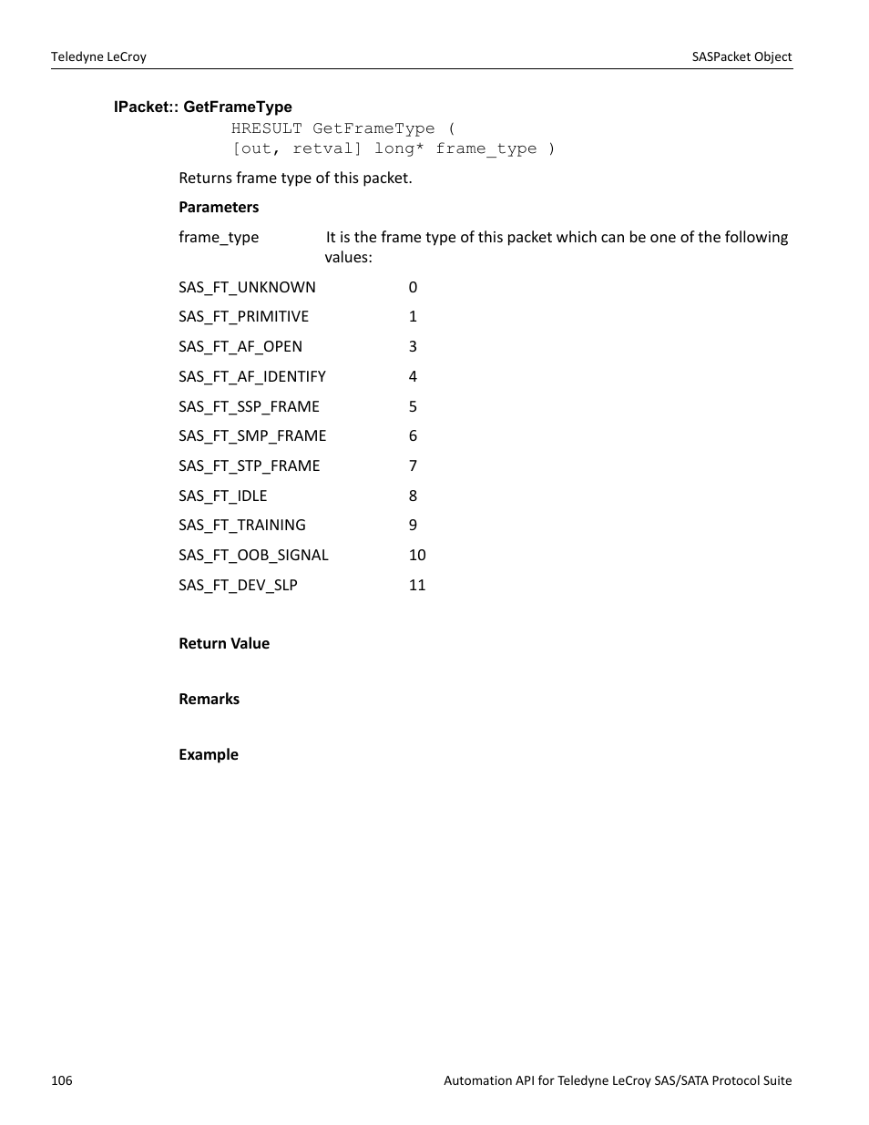 Ipacket:: getframetype | Teledyne LeCroy SAS_SATA Automation API manual User Manual | Page 112 / 150