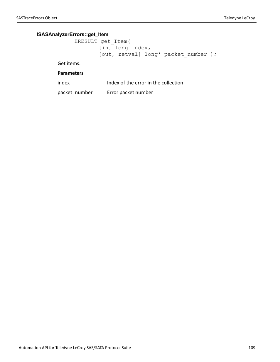 Isasanalyzererrors::get_item | Teledyne LeCroy SAS_SATA Automation API manual User Manual | Page 115 / 150