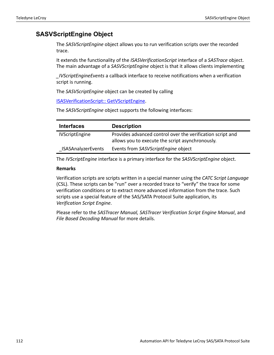 Sasvscriptengine object | Teledyne LeCroy SAS_SATA Automation API manual User Manual | Page 118 / 150