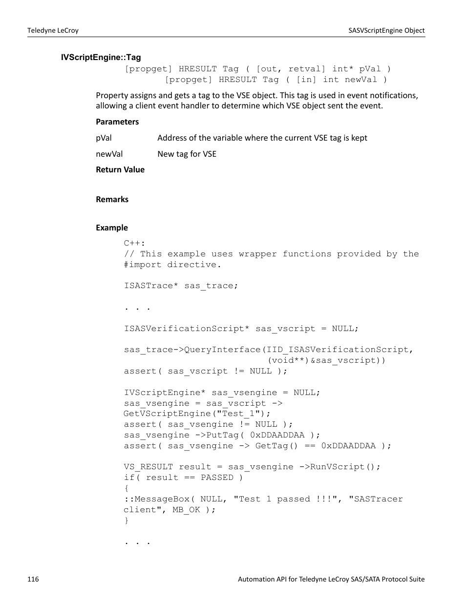 Ivscriptengine::tag | Teledyne LeCroy SAS_SATA Automation API manual User Manual | Page 122 / 150