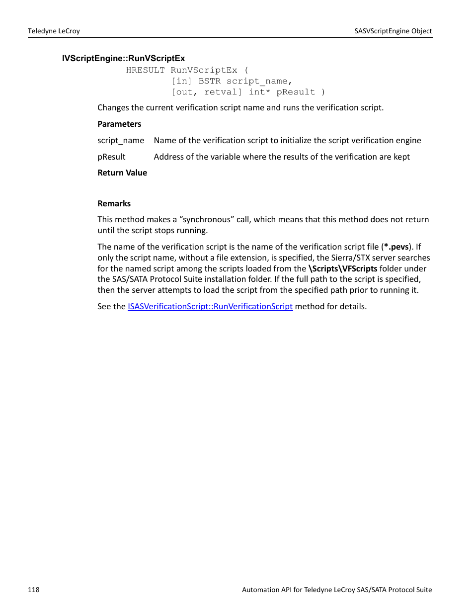 Ivscriptengine::runvscriptex | Teledyne LeCroy SAS_SATA Automation API manual User Manual | Page 124 / 150