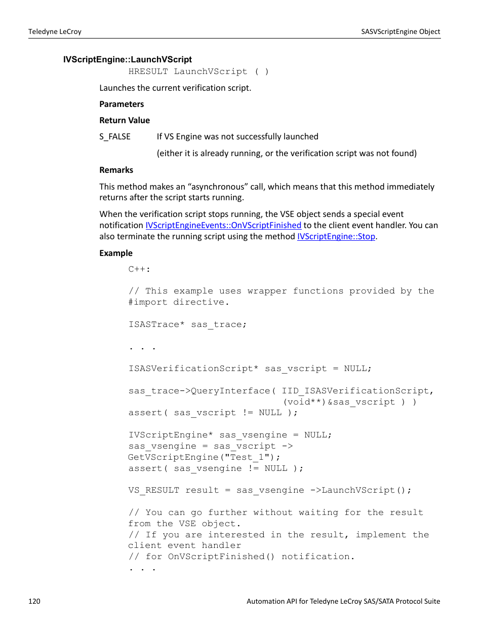 Ivscriptengine::launchvscript | Teledyne LeCroy SAS_SATA Automation API manual User Manual | Page 126 / 150