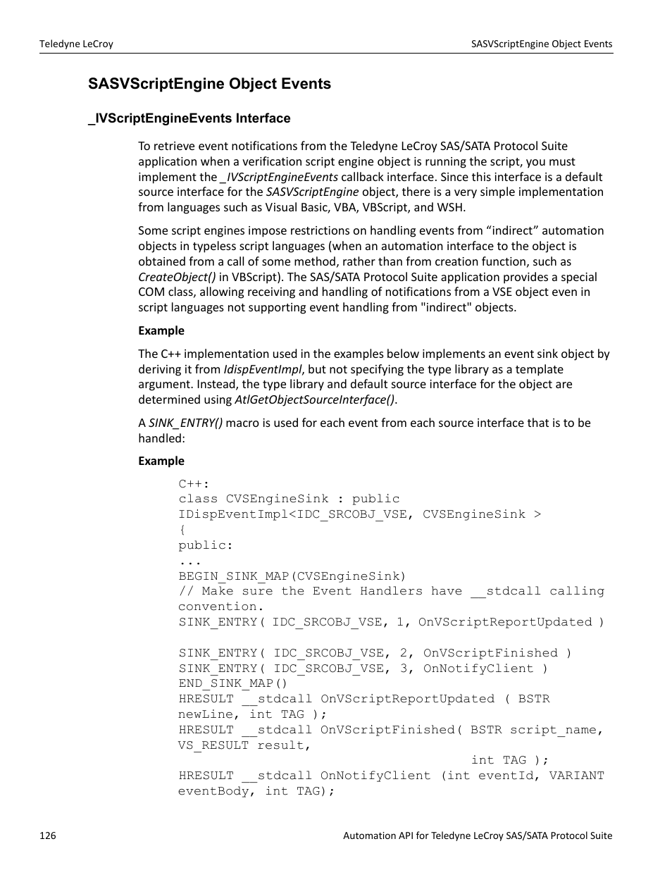 Sasvscriptengine object events, Ivscriptengineevents interface | Teledyne LeCroy SAS_SATA Automation API manual User Manual | Page 132 / 150