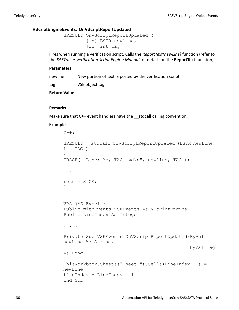 Ivscriptengineevents::onvscriptreportupdated | Teledyne LeCroy SAS_SATA Automation API manual User Manual | Page 136 / 150