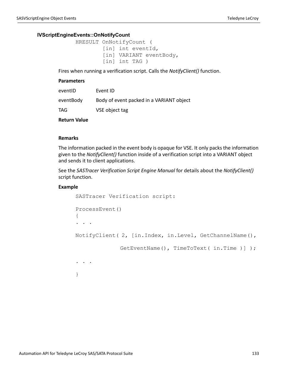 Ivscriptengineevents::onnotifycount | Teledyne LeCroy SAS_SATA Automation API manual User Manual | Page 139 / 150