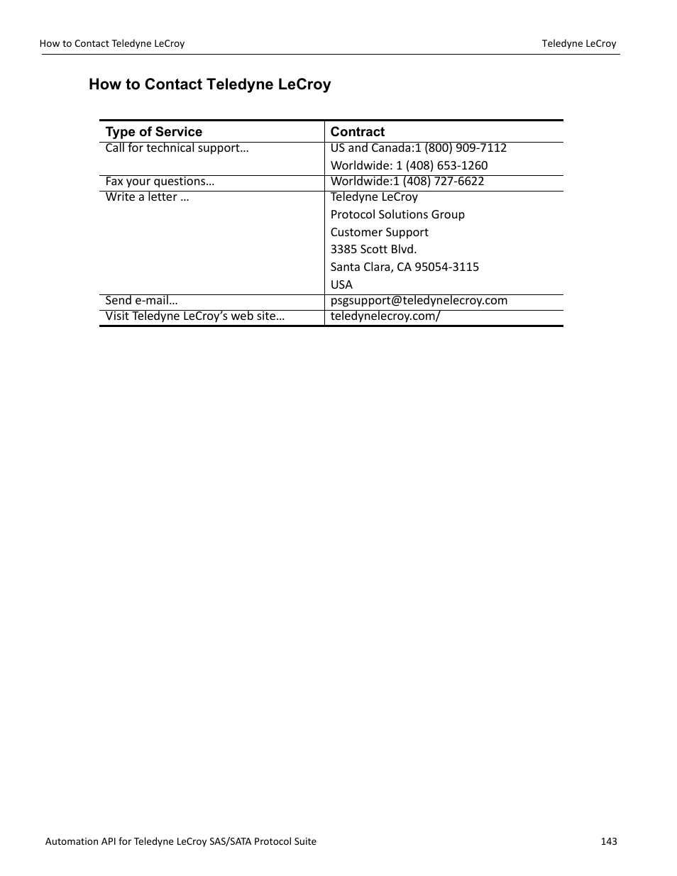 How to contact teledyne lecroy | Teledyne LeCroy SAS_SATA Automation API manual User Manual | Page 149 / 150