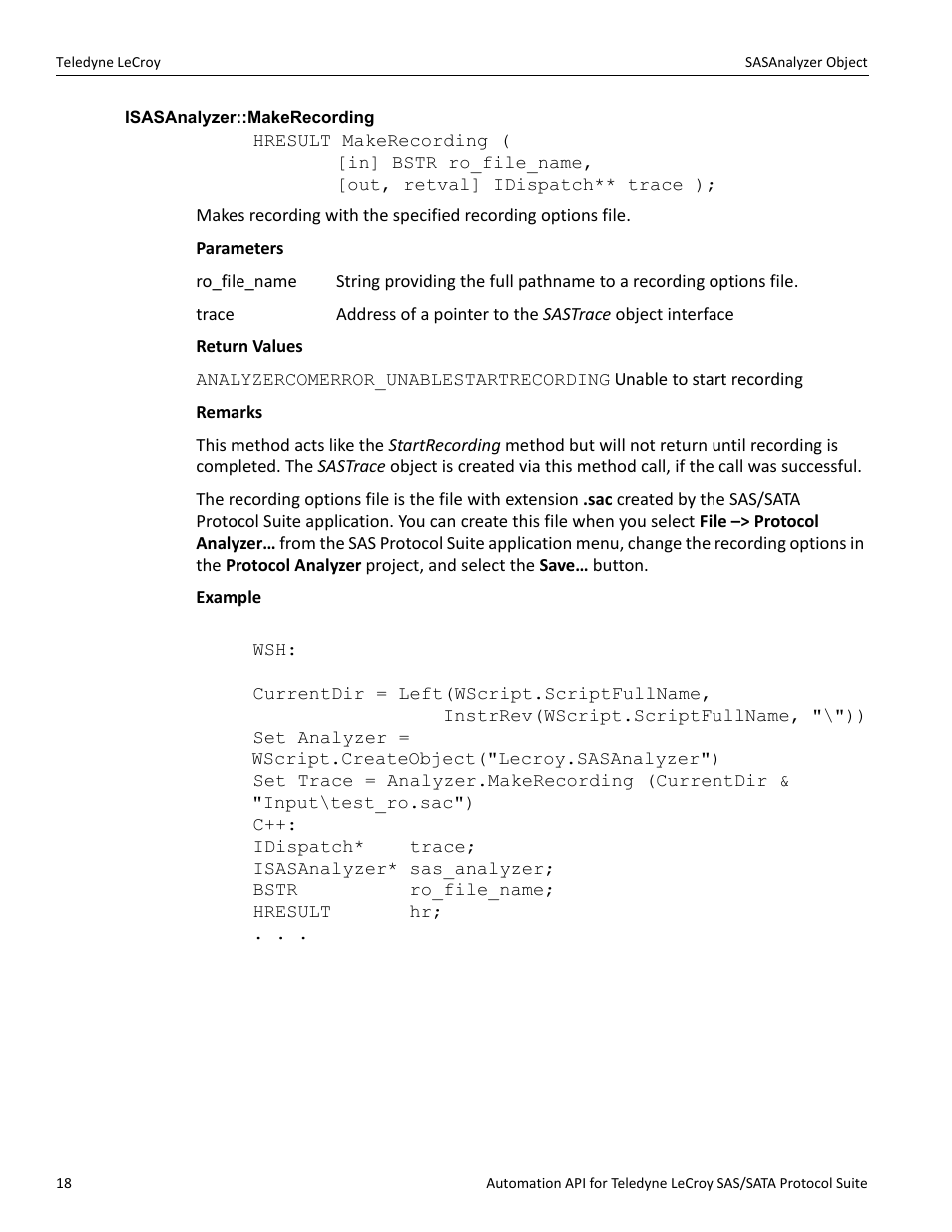 Isasanalyzer::makerecording | Teledyne LeCroy SAS_SATA Automation API manual User Manual | Page 24 / 150