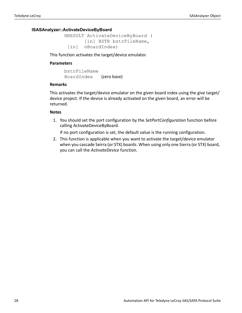 Isasanalyzer::activatedevicebyboard | Teledyne LeCroy SAS_SATA Automation API manual User Manual | Page 34 / 150