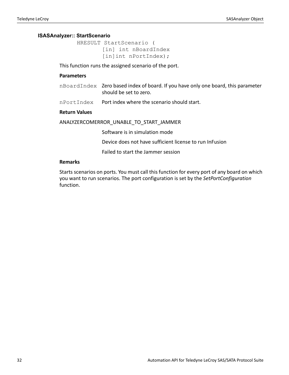 Isasanalyzer:: startscenario | Teledyne LeCroy SAS_SATA Automation API manual User Manual | Page 38 / 150