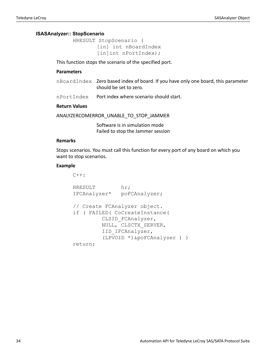 Isasanalyzer:: stopscenario | Teledyne LeCroy SAS_SATA Automation API manual User Manual | Page 40 / 150