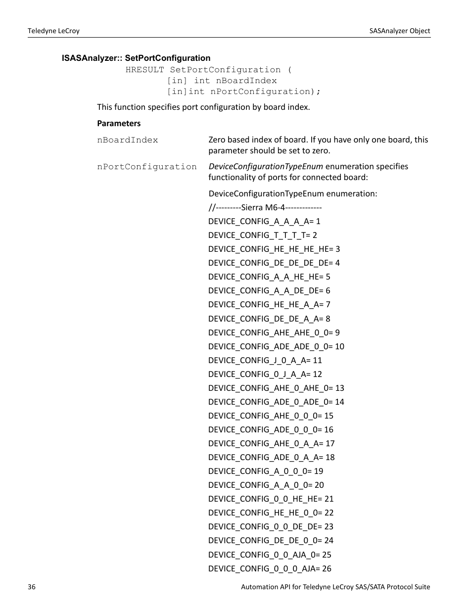 Isasanalyzer:: setportconfiguration | Teledyne LeCroy SAS_SATA Automation API manual User Manual | Page 42 / 150
