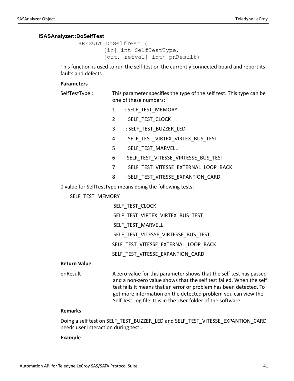 Isasanalyzer::doselftest | Teledyne LeCroy SAS_SATA Automation API manual User Manual | Page 47 / 150