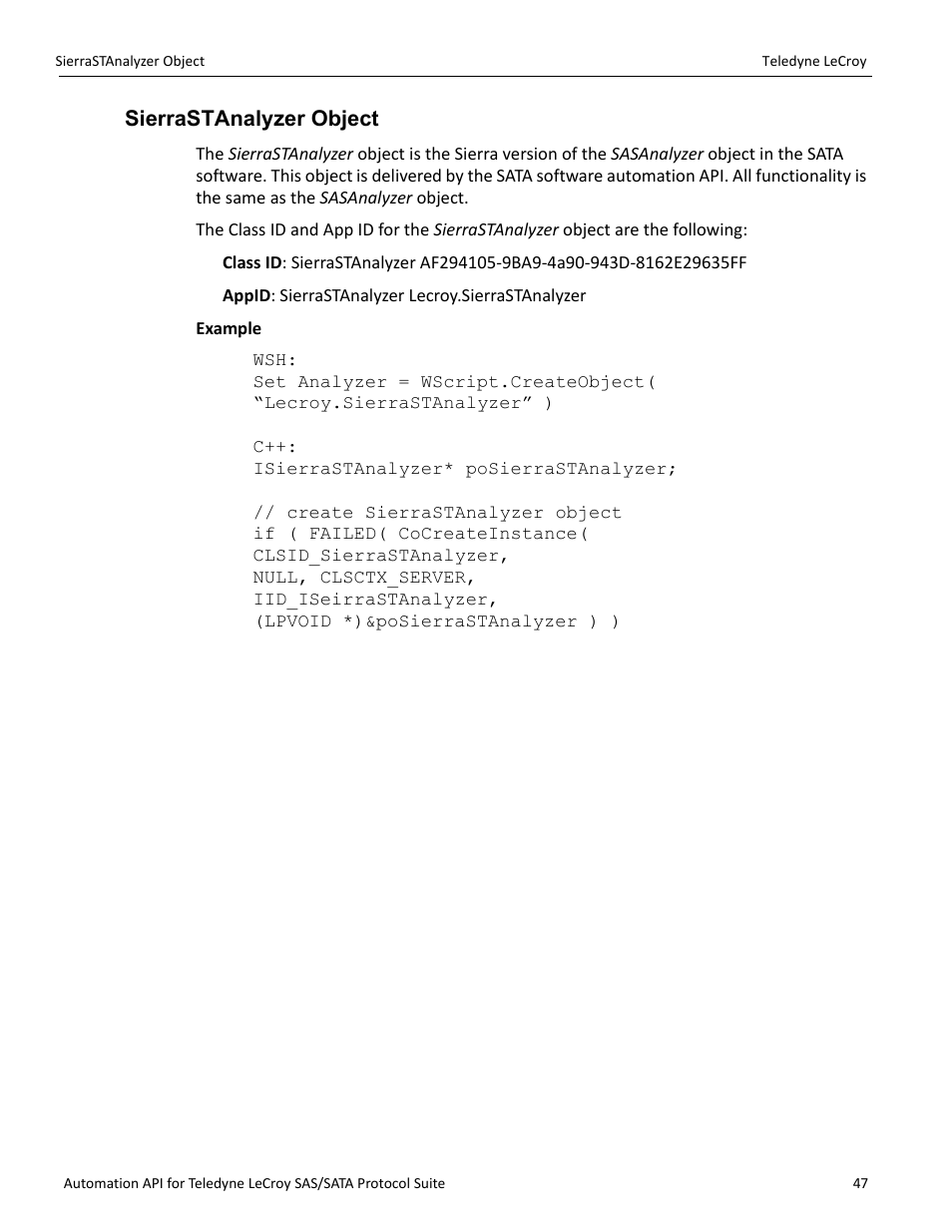 Sierrastanalyzer object | Teledyne LeCroy SAS_SATA Automation API manual User Manual | Page 53 / 150