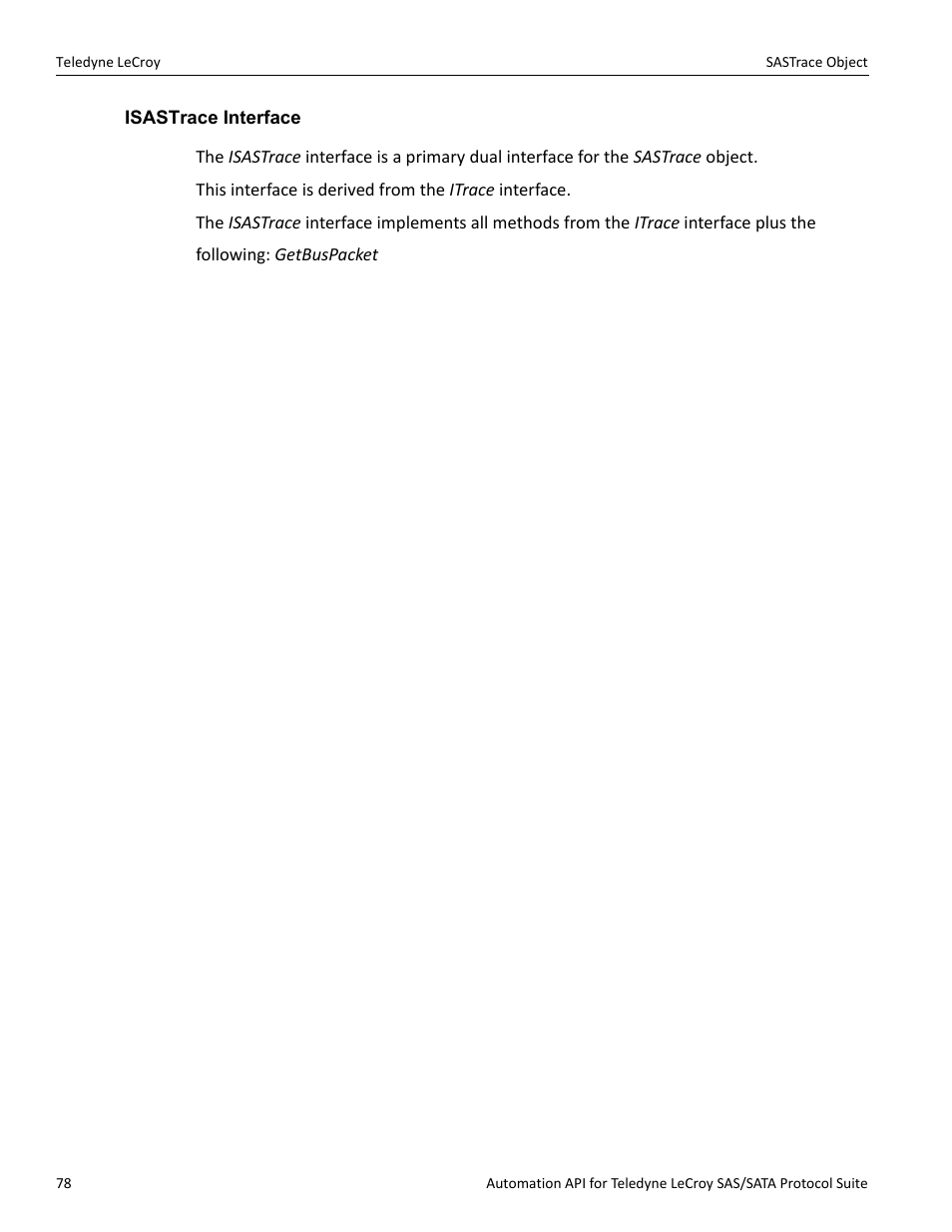 Isastrace interface | Teledyne LeCroy SAS_SATA Automation API manual User Manual | Page 84 / 150