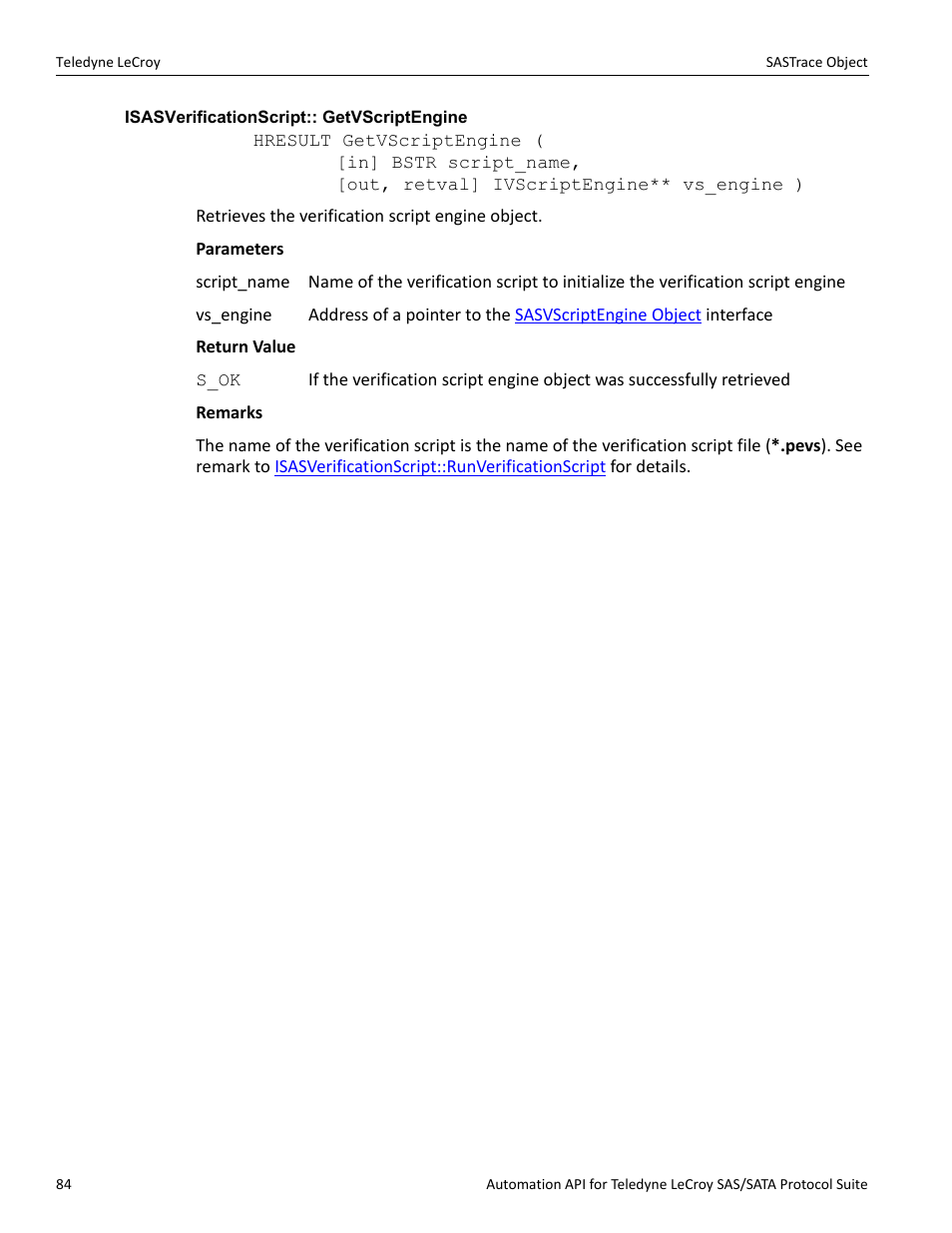Isasverificationscript:: getvscriptengine | Teledyne LeCroy SAS_SATA Automation API manual User Manual | Page 90 / 150