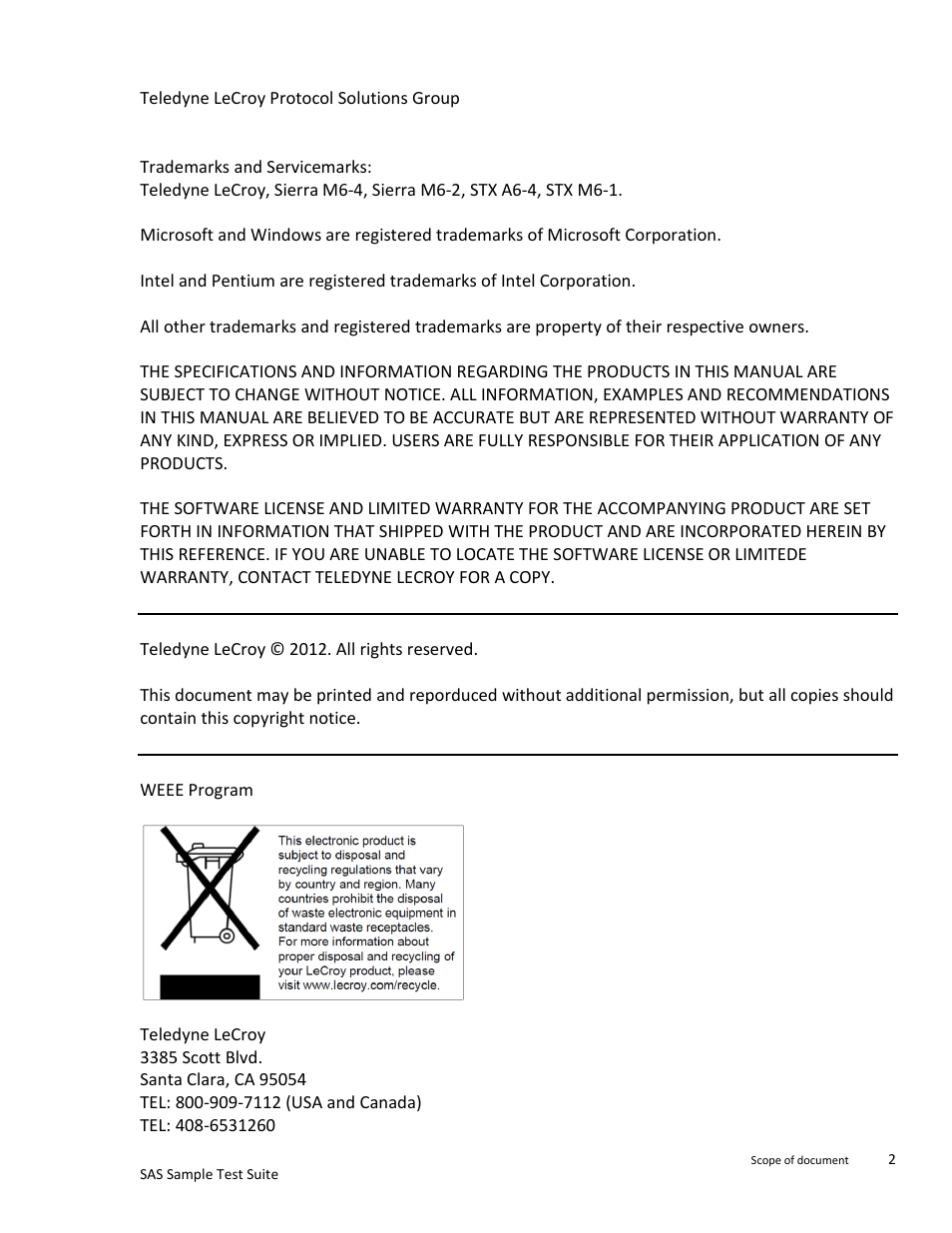 Teledyne LeCroy SAS Sample Test Suite User Manual | Page 2 / 109