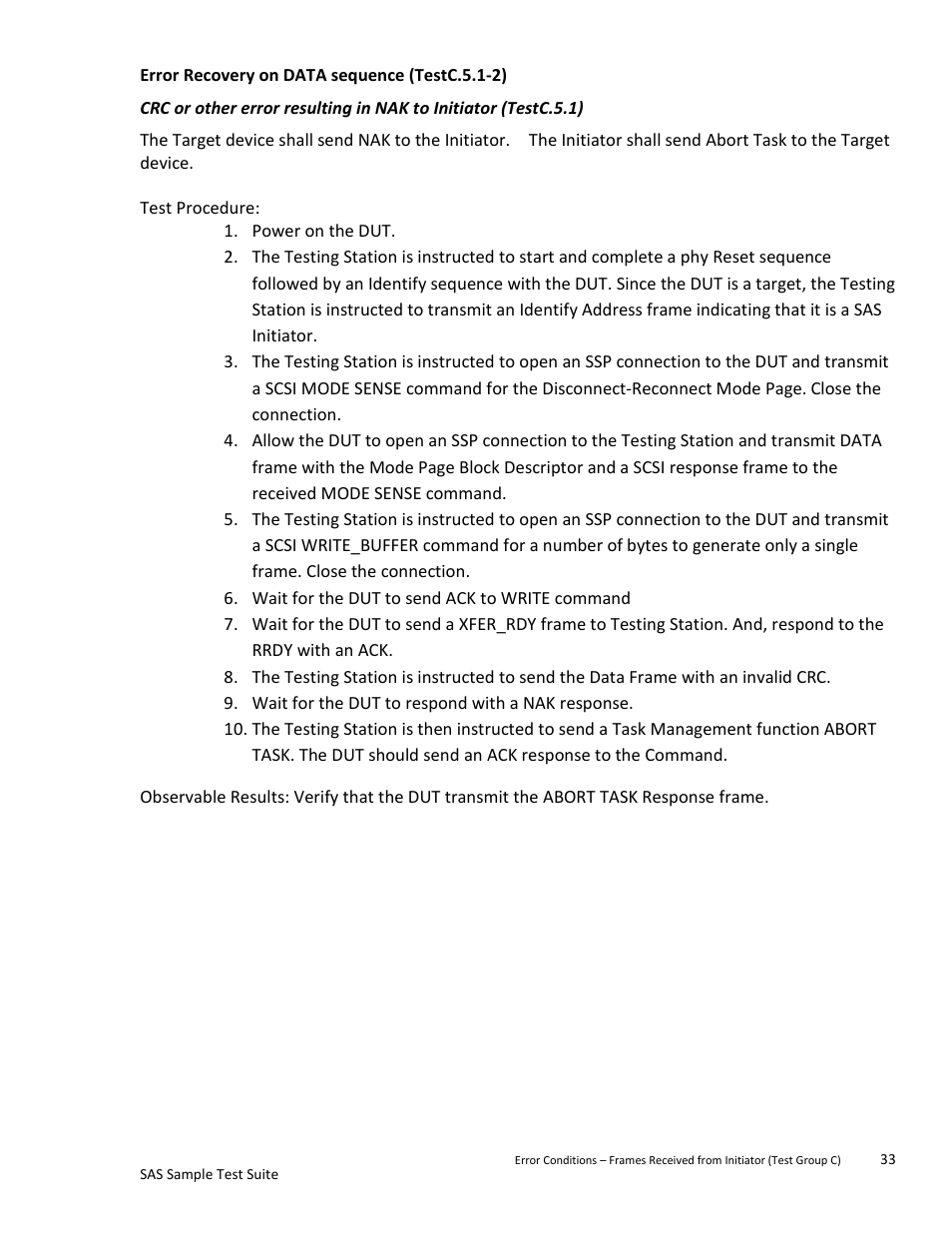 Error recovery on data sequence (testc.5.1-2) | Teledyne LeCroy SAS Sample Test Suite User Manual | Page 33 / 109