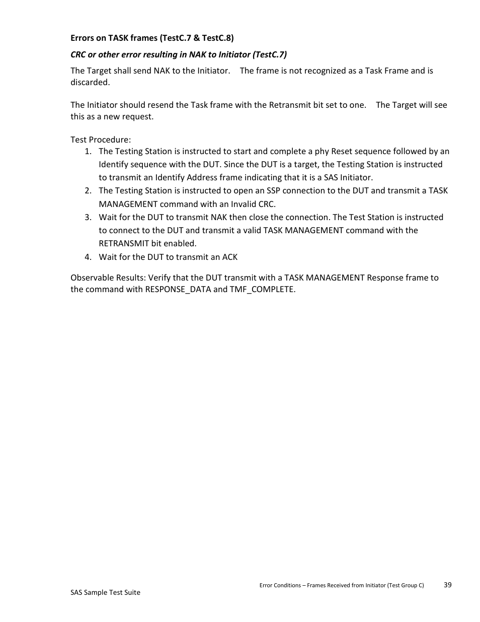 Errors on task frames (testc.7 & testc.8) | Teledyne LeCroy SAS Sample Test Suite User Manual | Page 39 / 109