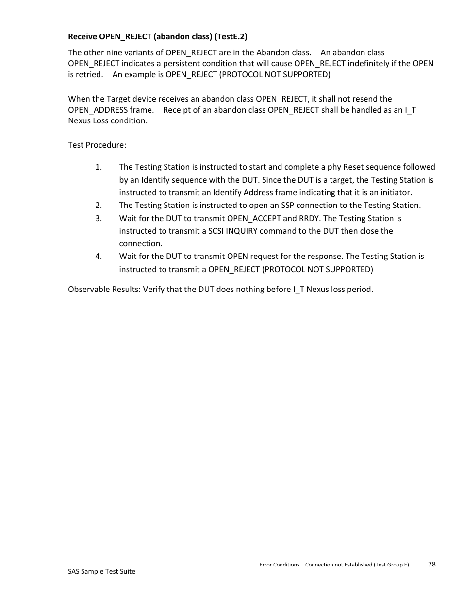Receive open_reject (abandon class) (teste.2) | Teledyne LeCroy SAS Sample Test Suite User Manual | Page 78 / 109