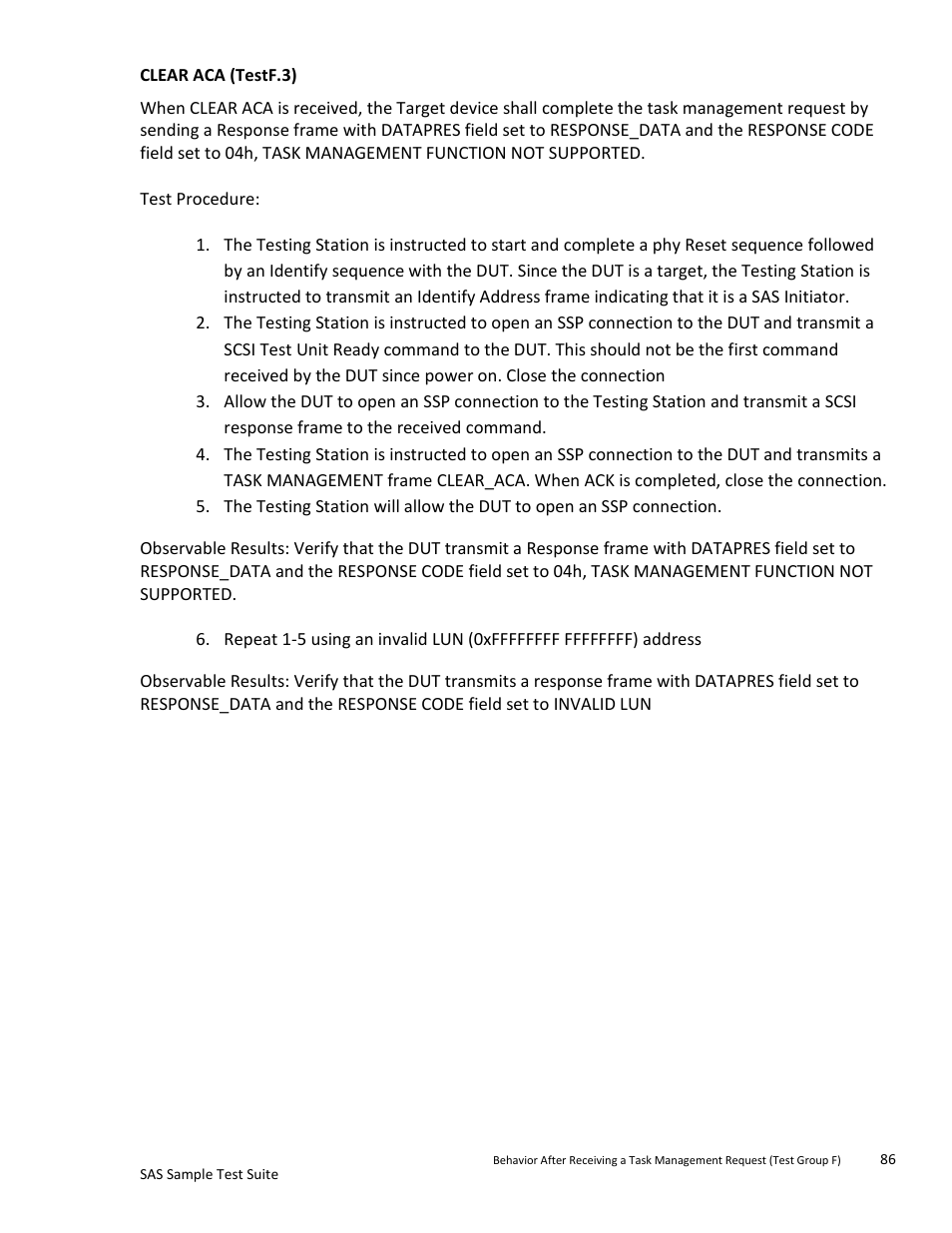 Clear aca (testf.3) | Teledyne LeCroy SAS Sample Test Suite User Manual | Page 86 / 109