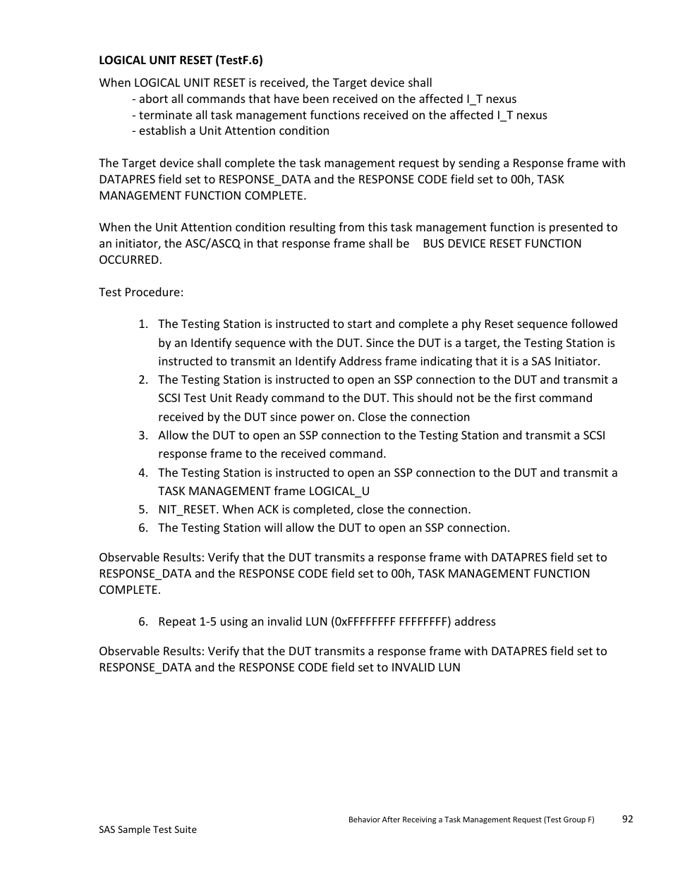 Logical unit reset (testf.6) | Teledyne LeCroy SAS Sample Test Suite User Manual | Page 92 / 109