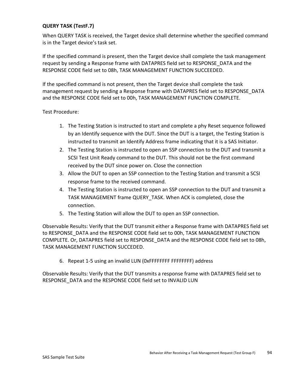 Query task (testf.7) | Teledyne LeCroy SAS Sample Test Suite User Manual | Page 94 / 109