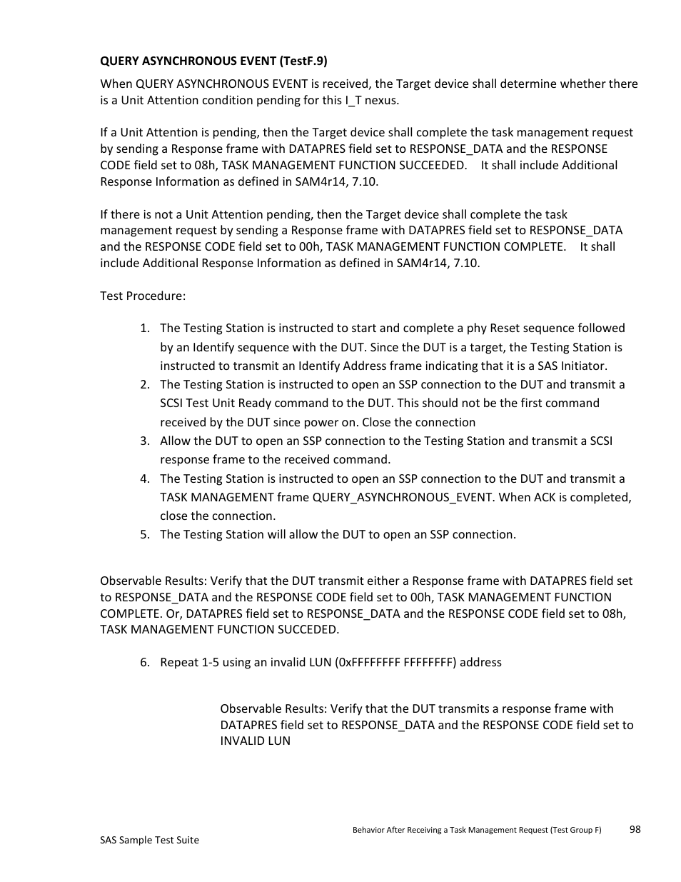 Query asynchronous event (testf.9) | Teledyne LeCroy SAS Sample Test Suite User Manual | Page 98 / 109