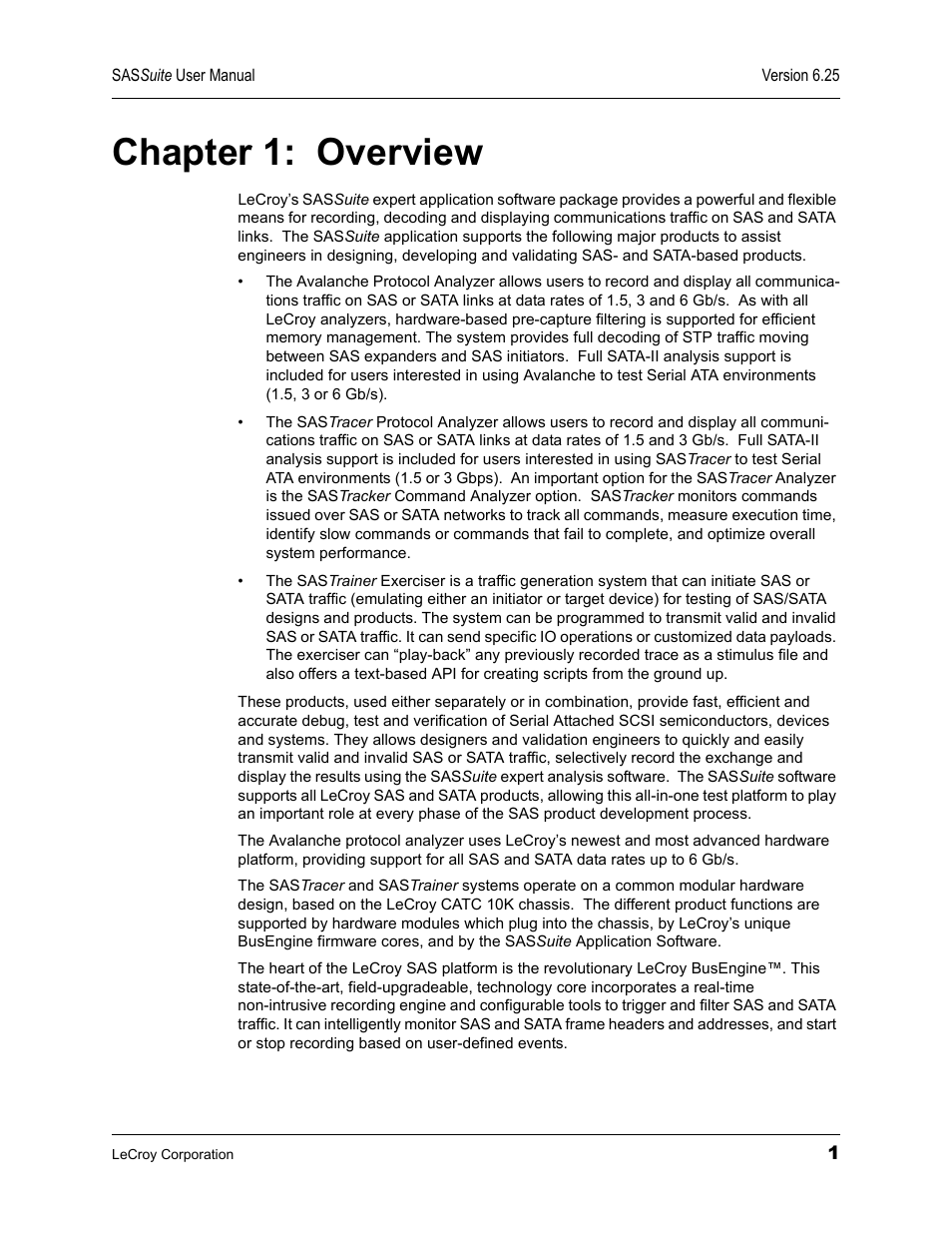 Chapter 1: overview, Chapter 1, Overview | Teledyne LeCroy SAS Suite User Manual User Manual | Page 11 / 302