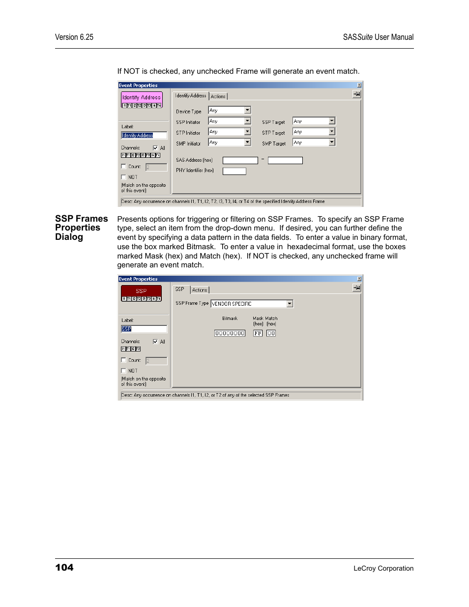 Ssp frames properties dialog | Teledyne LeCroy SAS Suite User Manual User Manual | Page 114 / 302