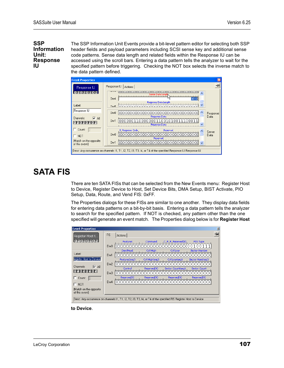 Ssp information unit: response iu, Sata fis | Teledyne LeCroy SAS Suite User Manual User Manual | Page 117 / 302
