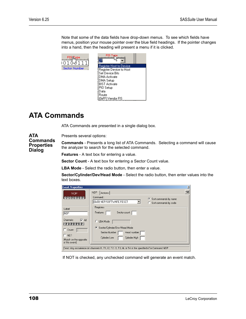 Ata commands, Ata commands properties dialog | Teledyne LeCroy SAS Suite User Manual User Manual | Page 118 / 302