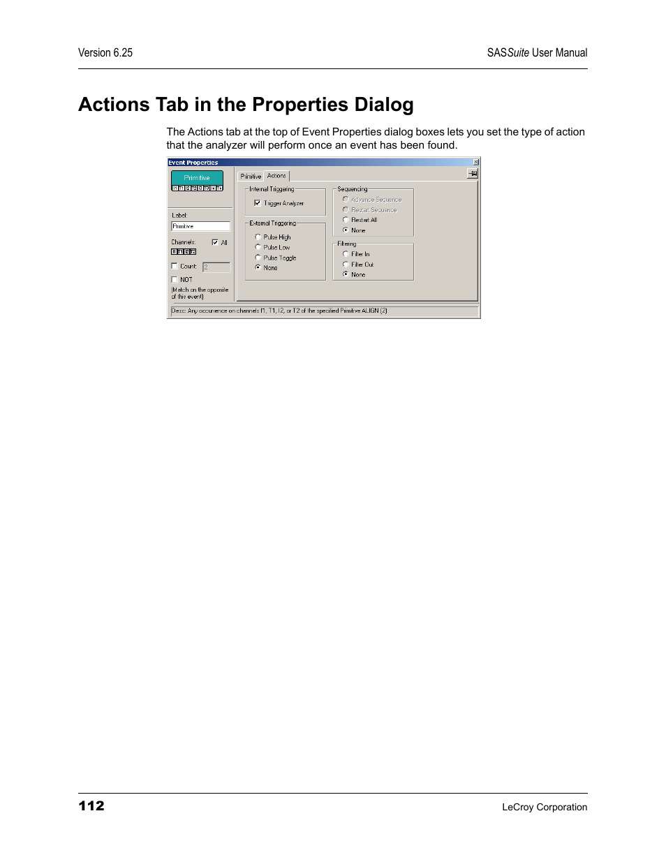 Actions tab in the properties dialog | Teledyne LeCroy SAS Suite User Manual User Manual | Page 122 / 302