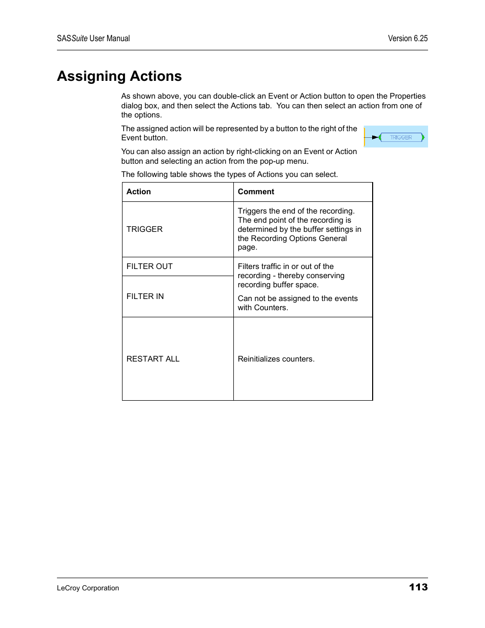 Assigning actions | Teledyne LeCroy SAS Suite User Manual User Manual | Page 123 / 302
