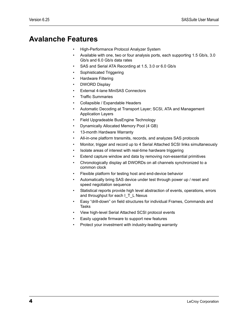 Avalanche features | Teledyne LeCroy SAS Suite User Manual User Manual | Page 14 / 302