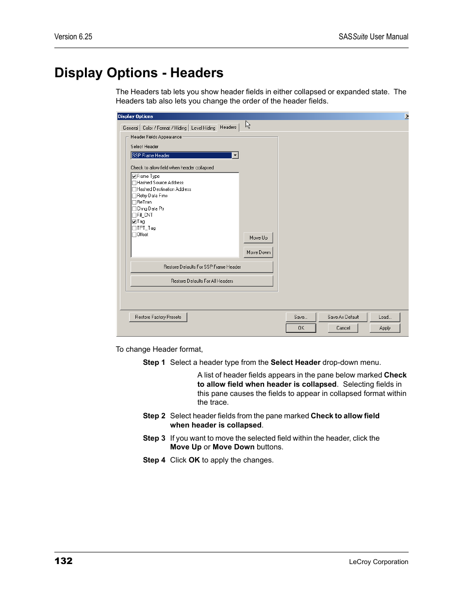 Display options - headers | Teledyne LeCroy SAS Suite User Manual User Manual | Page 142 / 302