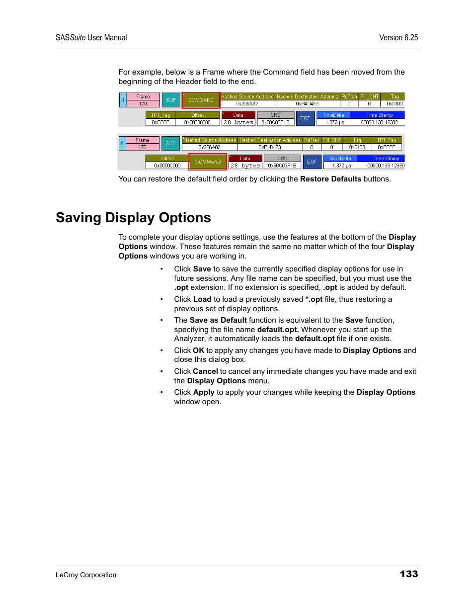 Saving display options | Teledyne LeCroy SAS Suite User Manual User Manual | Page 143 / 302