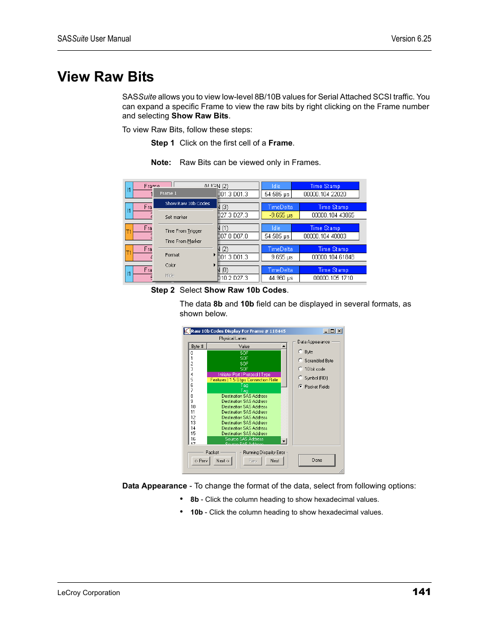 View raw bits | Teledyne LeCroy SAS Suite User Manual User Manual | Page 151 / 302