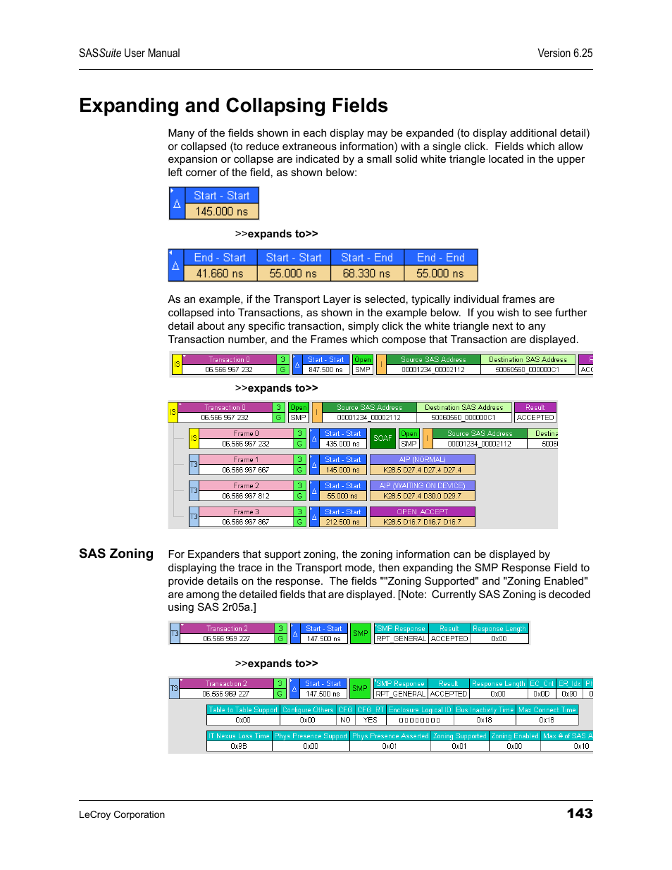 Expanding and collapsing fields, Sas zoning | Teledyne LeCroy SAS Suite User Manual User Manual | Page 153 / 302