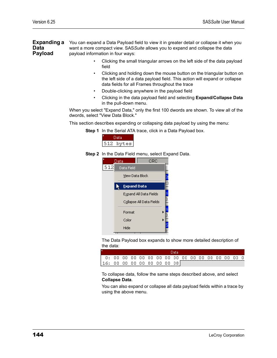 Expanding a data payload | Teledyne LeCroy SAS Suite User Manual User Manual | Page 154 / 302