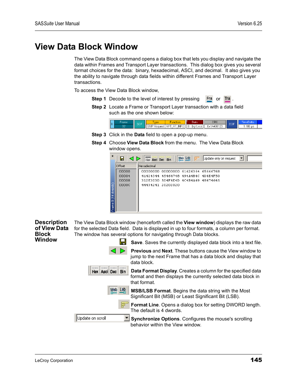 View data block window, Description of view data block window | Teledyne LeCroy SAS Suite User Manual User Manual | Page 155 / 302
