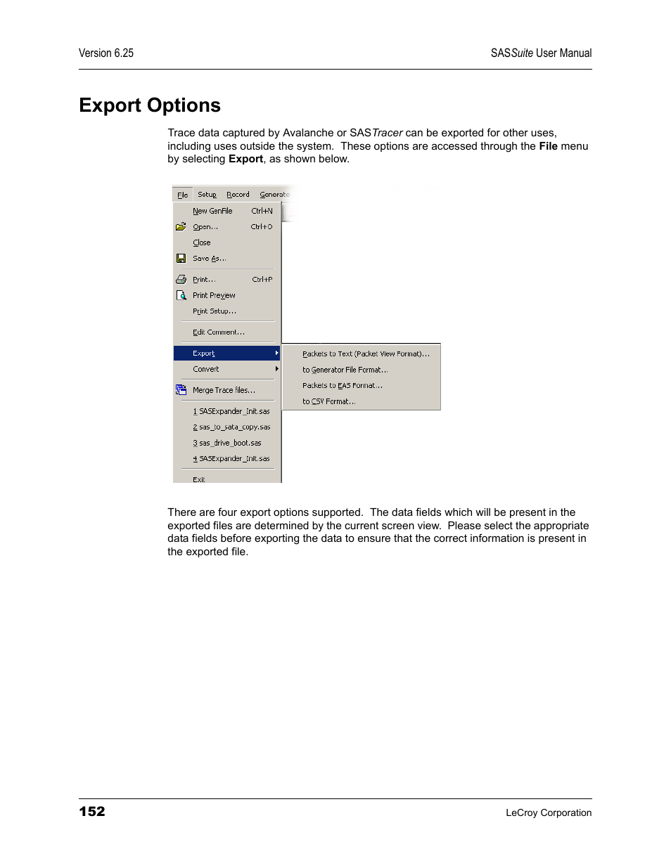 Export options | Teledyne LeCroy SAS Suite User Manual User Manual | Page 162 / 302