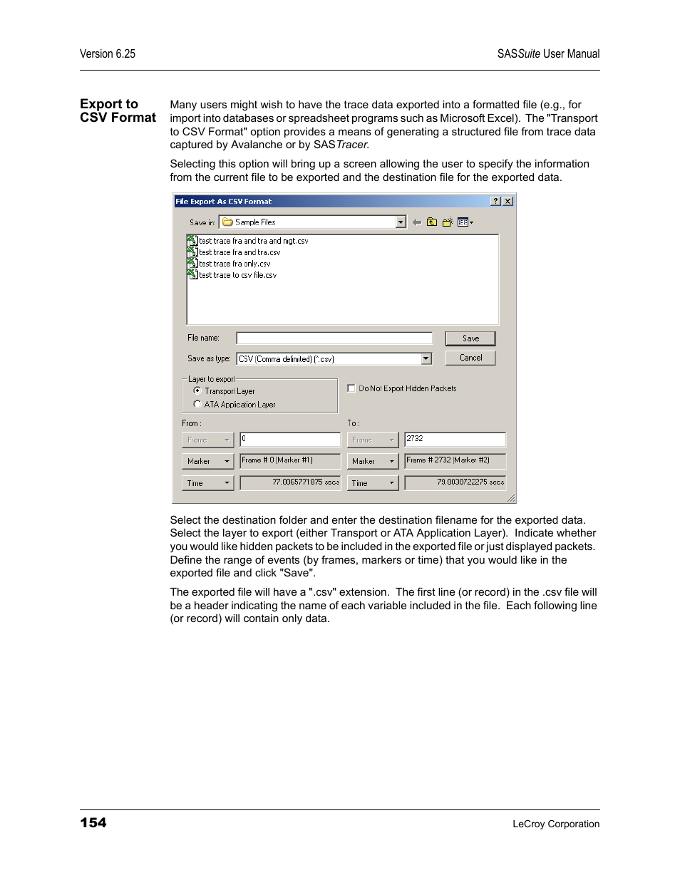 Export to csv format | Teledyne LeCroy SAS Suite User Manual User Manual | Page 164 / 302