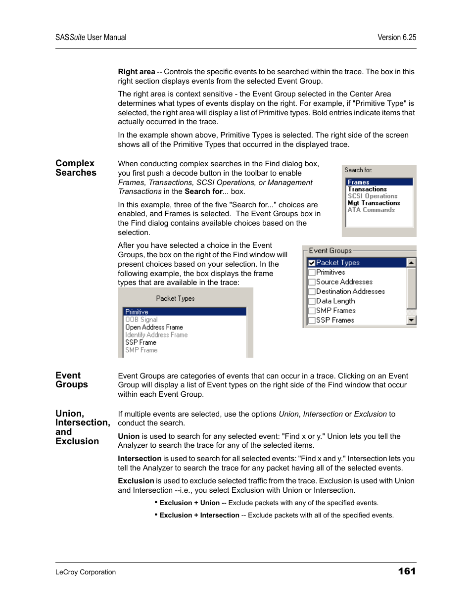 Complex searches, Event groups, Union, intersection, and exclusion | Teledyne LeCroy SAS Suite User Manual User Manual | Page 171 / 302