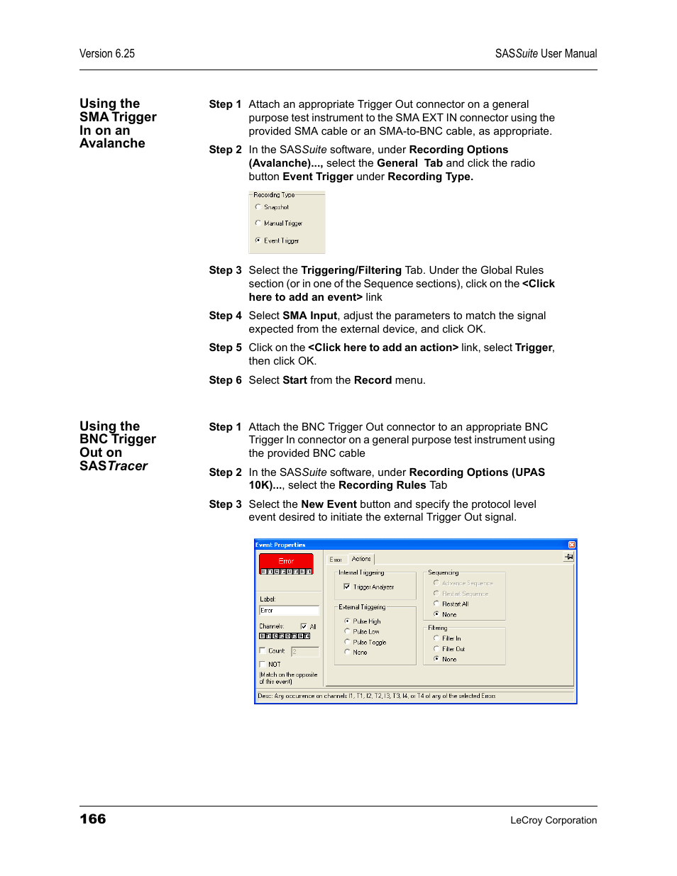 Using the sma trigger in on an avalanche, Using the bnc trigger out on sastracer | Teledyne LeCroy SAS Suite User Manual User Manual | Page 176 / 302